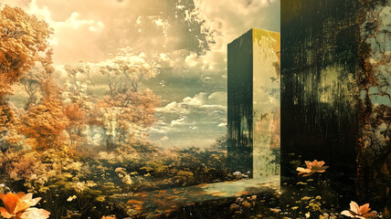 andscape merging nature and technology organic forms, digital gl