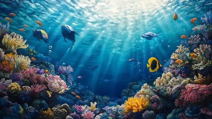 Obraz premium Marine life thriving in a clean ocean coral reefs, marine biodiv