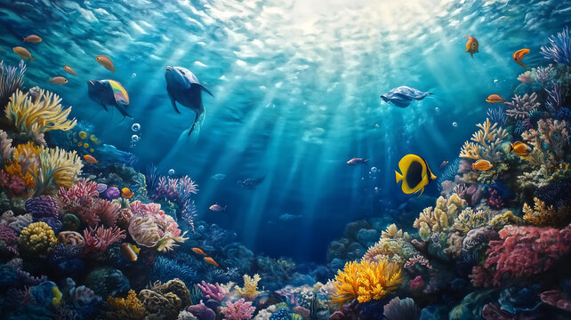 Marine life thriving in a clean ocean coral reefs, marine biodiv