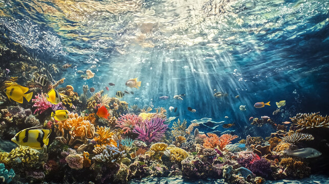 Marine life thriving in a clean ocean coral reefs, marine biodiv