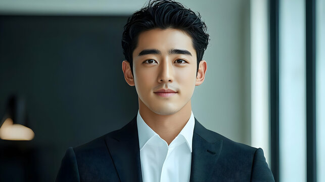 Handsome Asian man in a suit looking directly at the camera.