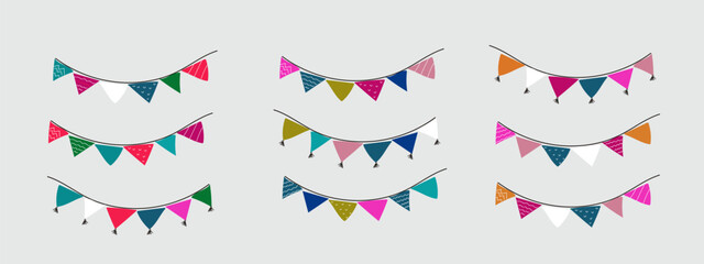 Obraz premium Carnival garland with flags. Vector doodle flat illustration