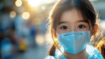 Young girl wearing a face mask