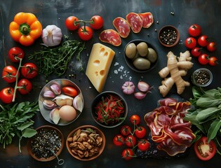 Spanish tapas on dark background