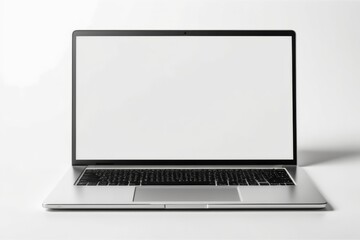 Isolated silver laptop with blank screen on white background, perfect for technology, business, and computer concepts