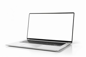 Isolated silver laptop with blank screen on white background, perfect for technology, business, and computer concepts