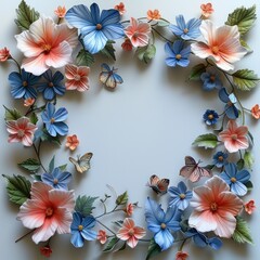 3d frame with pastel flowers and butterflies
