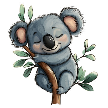 sleeping koala bear hugging tree branch clip art preview