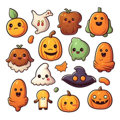 halloween element doodle icon set generative AI.