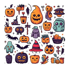 Fototapeta premium halloween element doodle icon set generative AI.