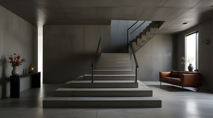 Obraz premium Modern Concrete Staircase in Minimalist Interior Design.generative.ai