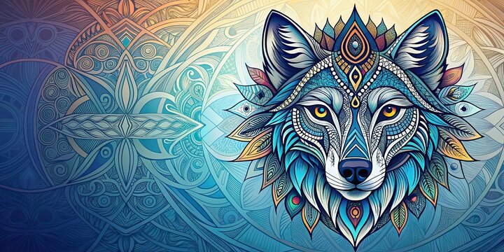 Abstract tribal wolf artwork featuring geometric shapes and intricate patterns, tribal, wolf, artwork, abstract