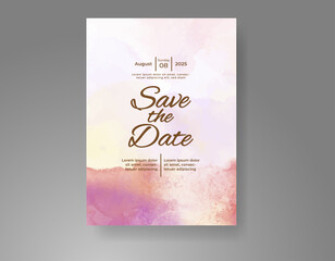 Wedding invitation with Abstract splashed watercolor background