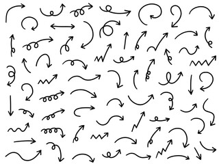 手書きの矢印アイコンのベクターイラストセット。方向、手描き、シンプル、やじるし