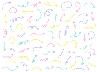 手書きの矢印アイコンのベクターイラストセット。方向、手描き、シンプル、やじるし