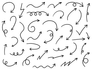 手書きの矢印アイコンのベクターイラストセット。方向、手描き、シンプル、やじるし