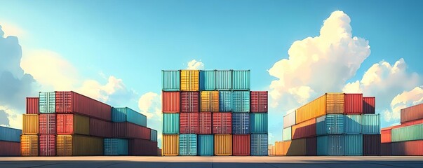Fototapeta premium Stack of colorful shipping containers at a port.