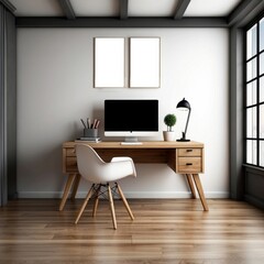 Modern Home Office Desk with Wooden Desk and Chair