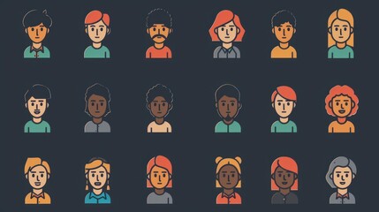 Diverse Group of Cartoon People Icons.