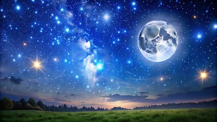 Fototapeta premium Moonlit night with clear skies and twinkling stars, creating a celestial and romantic atmosphere