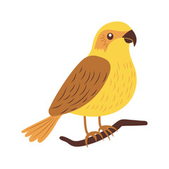 Cute Yellow Eagle Hawk Falcon Bird Animal Cartoon Character Perched on Tree Branch