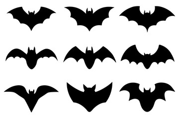 Set of Bats icons silhouette vector illustration