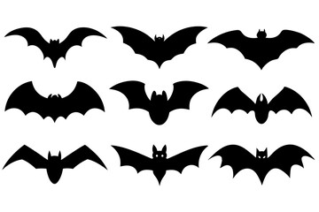 Set of Bats icons silhouette vector illustration