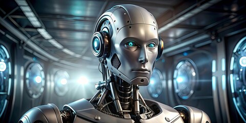 Advanced robot android with metallic gaze in futuristic technology setting