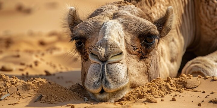 Close up of dromedary Camelus dromedarius dung in sandy desert