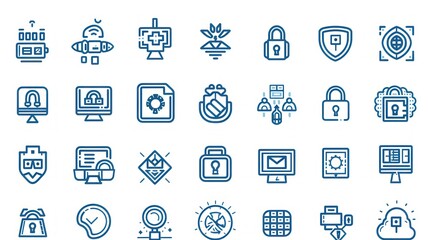 Obraz premium Blue Outline Security Icons.