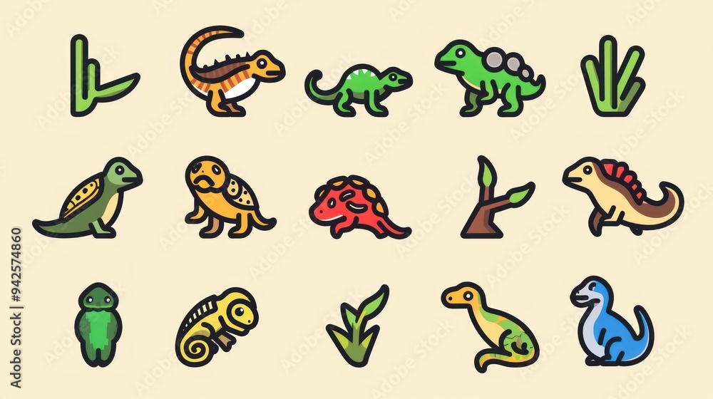 Poster Cute dinosaur icons set.