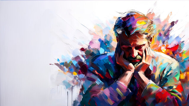 Hombre preocupado pintura acr&iacute;lica esp&aacute;tula