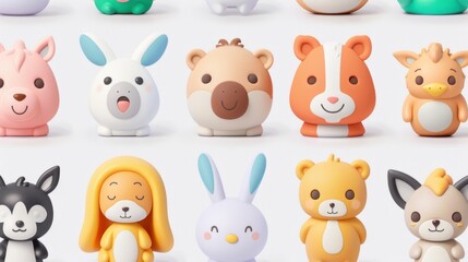 Fototapeta premium Adorable 3D Cartoon Animal Characters.