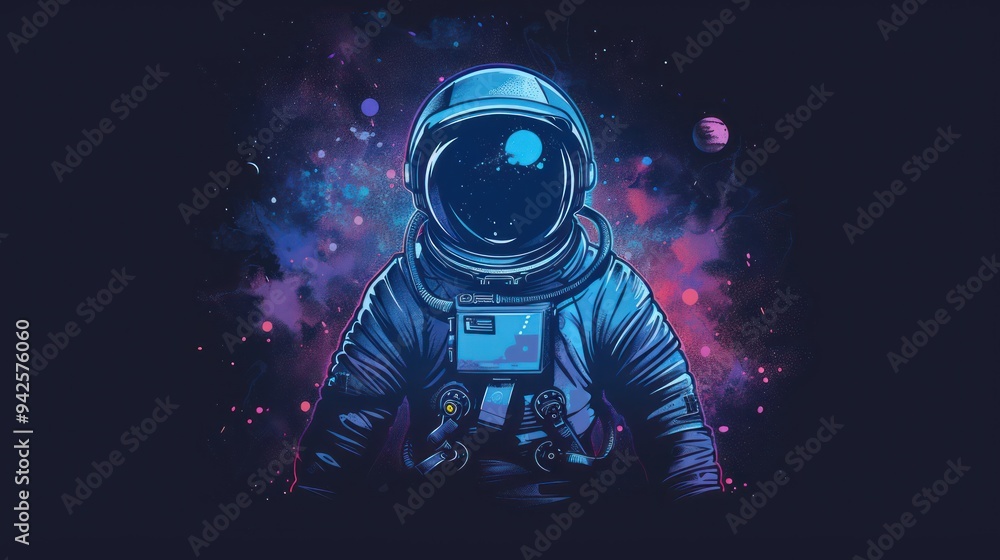 Canvas Prints astronaut in space with neon glow.