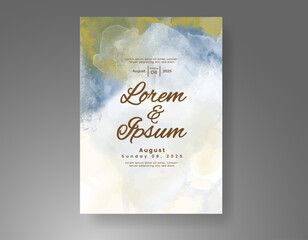 Wedding invitation with Abstract splashed watercolor background