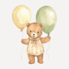 Cute teddy bear holding balloons