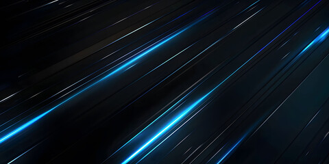 Abstract blue glowing neon lines on a black background with , featuring futuristic geometric shapes and fluid stripes, perfect for technology-inspired designs or high-tech digital art.