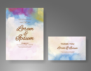 Wedding invitation with Abstract splashed watercolor background