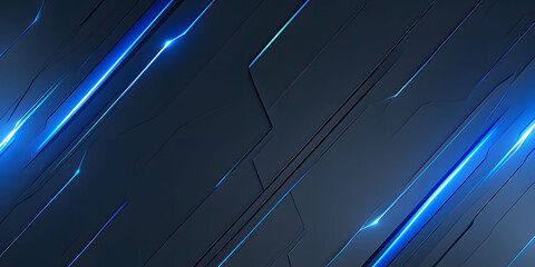 Obraz premium Abstract blue glowing neon lines on a black background with , featuring futuristic geometric shapes and fluid stripes, perfect for technology-inspired designs or high-tech digital art.