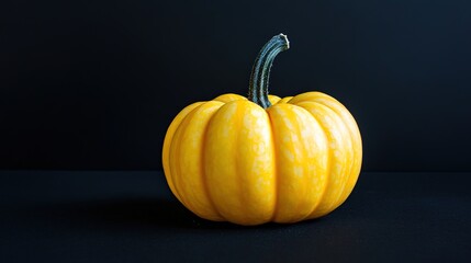 Bright Yellow Pumpkin on Black Background Highlighting Autumn Harvest, Halloween, and Seasonal Produce Concepts in Minimalistic and Contrasting Photography