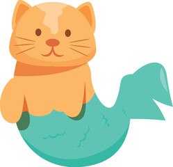 Funny cat mermaid character with an orange body and a green fish tail, perfect for fantasy and fairy tale projects