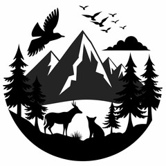 Mountain and Wildlife Black silhouette