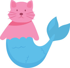 Pink kitten mermaid with a blue fishtail, a magical and adorable creature from a fairytale