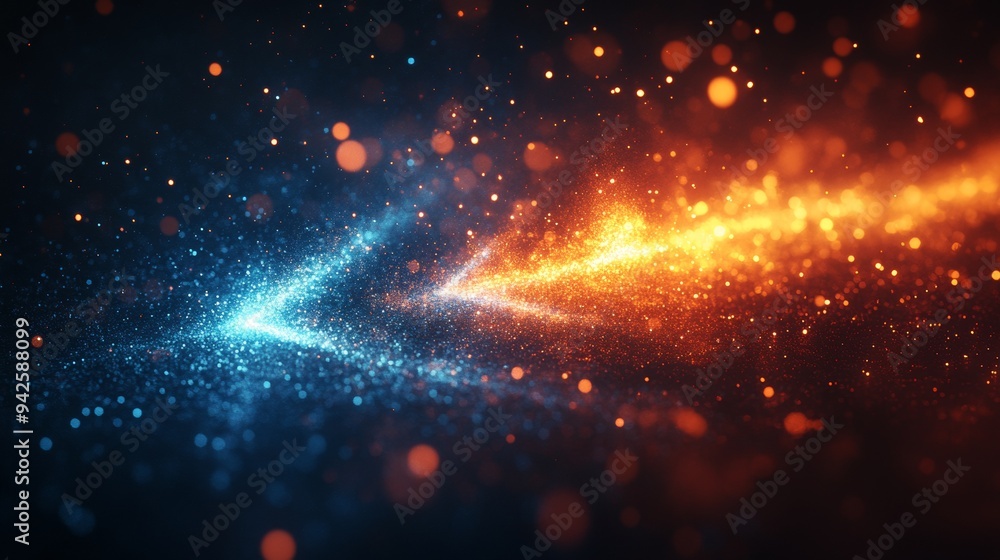 Aufkleber abstract arrow with glowing blue and orange speed motion on dark background