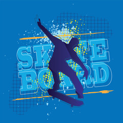 skateboard player with urban style blue background