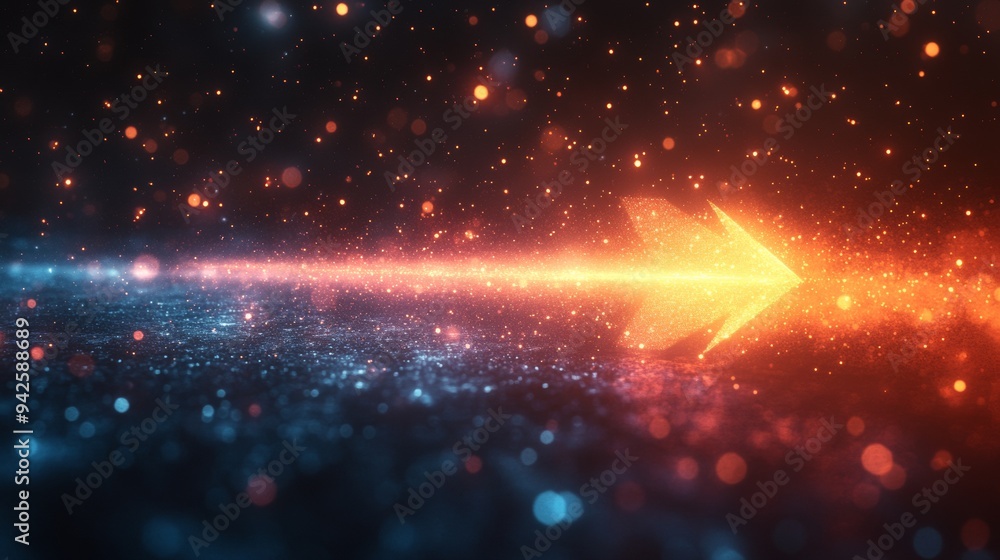 Aufkleber abstract arrow with glowing blue and orange speed motion on dark background