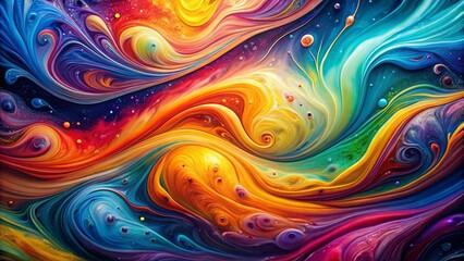Vibrant cosmic swirls of colorful liquid acrylic paint abstract art