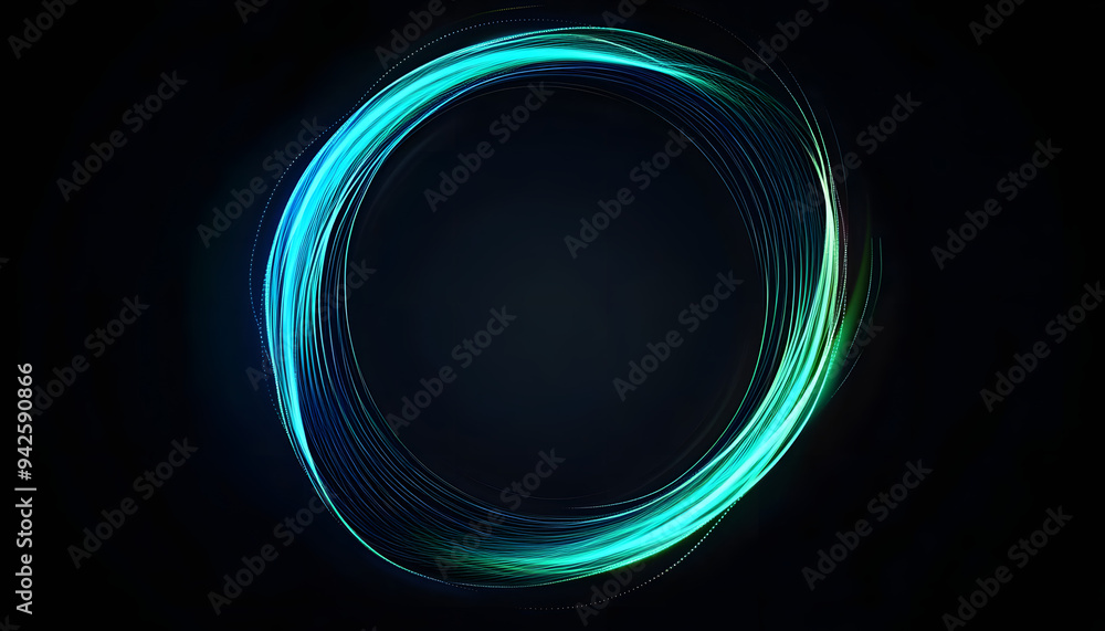 Sticker abstract circle round frame by lines wavy flowing blue green gradient isolated on black background v