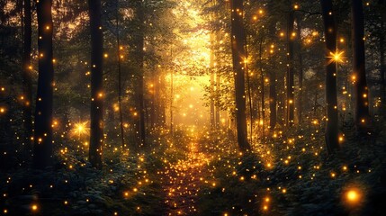 Enchanting Magical Forest with Christmas Trees and Lights