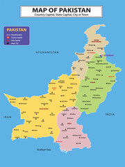 Geography politics map of countries. Map of country with capital, state capital and major city.